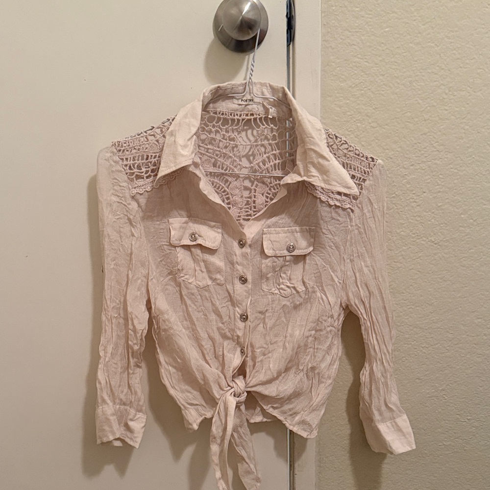 Cream Lace Button-Up Blouse